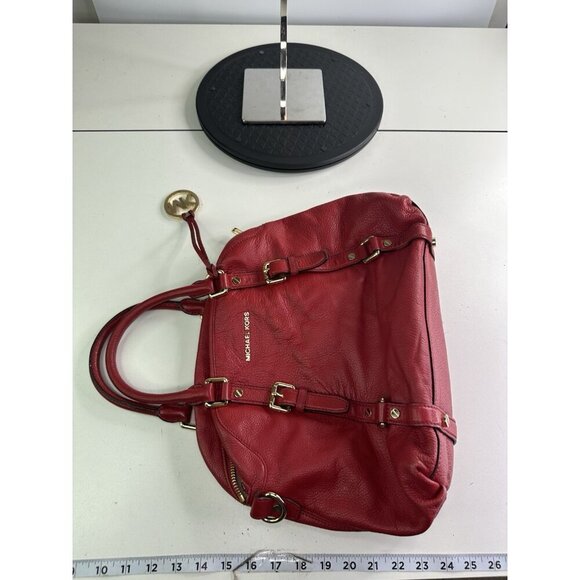 Michael Kors Bedford Large Red Leather Satchel/Bowling Bag - Picture 8 of 10